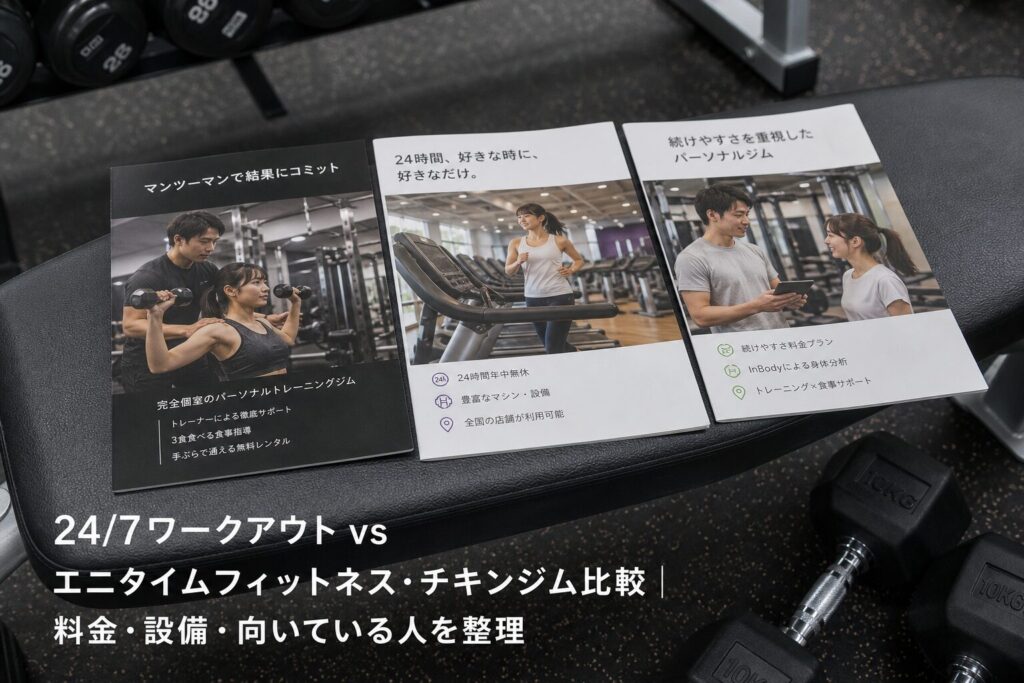 24/7ワークアウト vs エニタイムフィットネス・チキンジム比較｜料金・設備・向いている人を整理のアイキャッチ画像