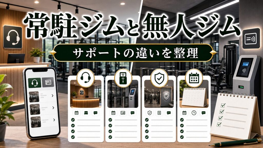 トレーナー常駐ジムと無人ジム比較｜初心者向けサポートの違いのアイキャッチ画像