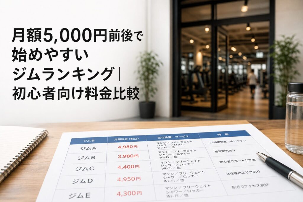 月額5,000円前後で始めやすいジムランキング｜初心者向け料金比較のアイキャッチ画像