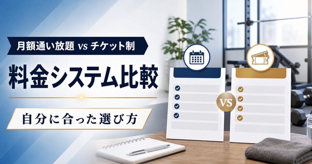 パーソナルジムの月額通い放題とチケット制の違い｜自分に合った料金システムの選び方のアイキャッチ画像